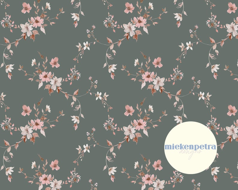 Watercolor Floral Pattern: Sage Green & Pink Wildflowers (digital Paper ...