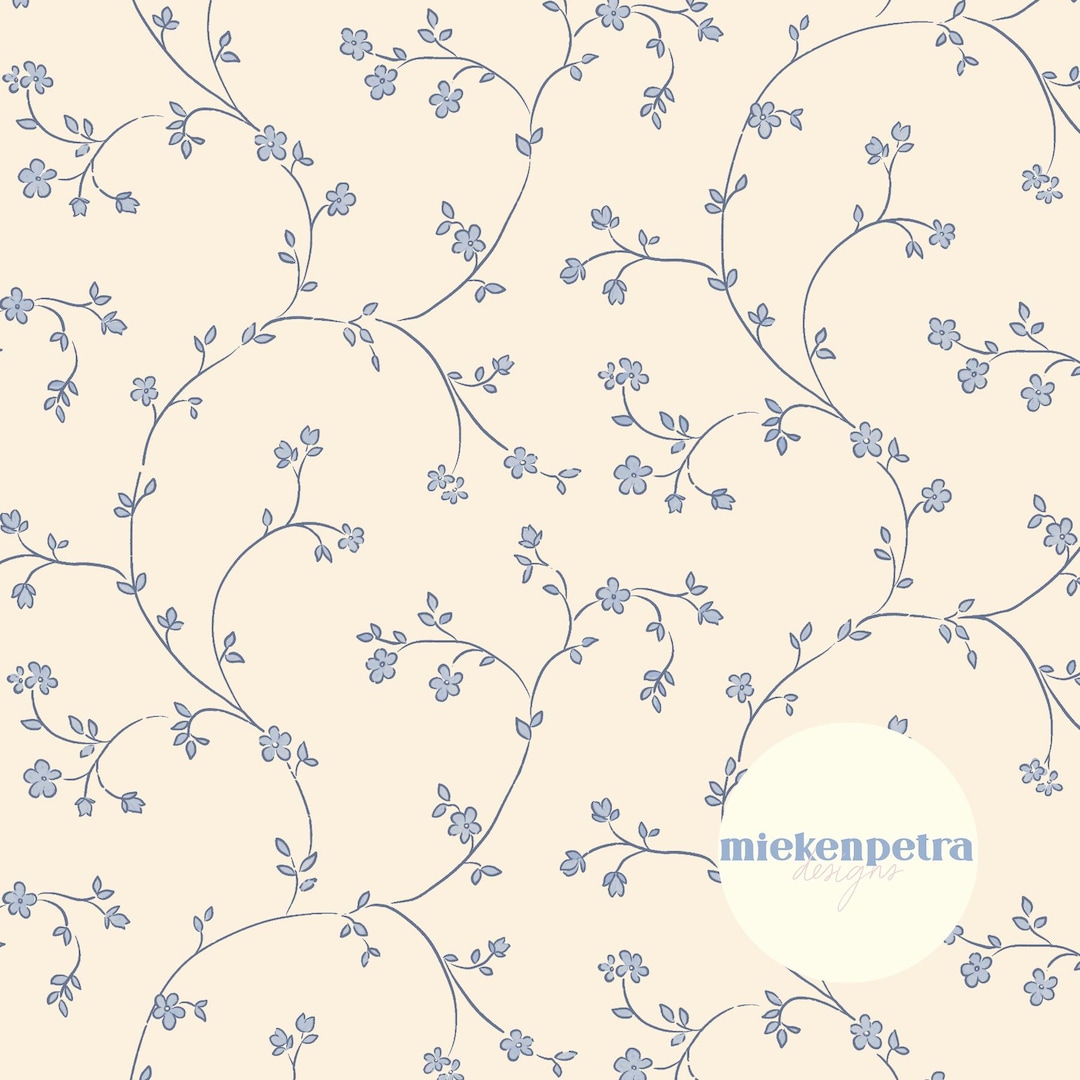 Vintage Trailing Floral Seamless Pattern, Blue, Beige | Digital Paper ...