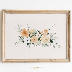 ミニマリストの花束油絵アートプリント、ウォールアート、ジクレーアートプリント、フレームなし、花の絵画、ファームハウス、コテージコア