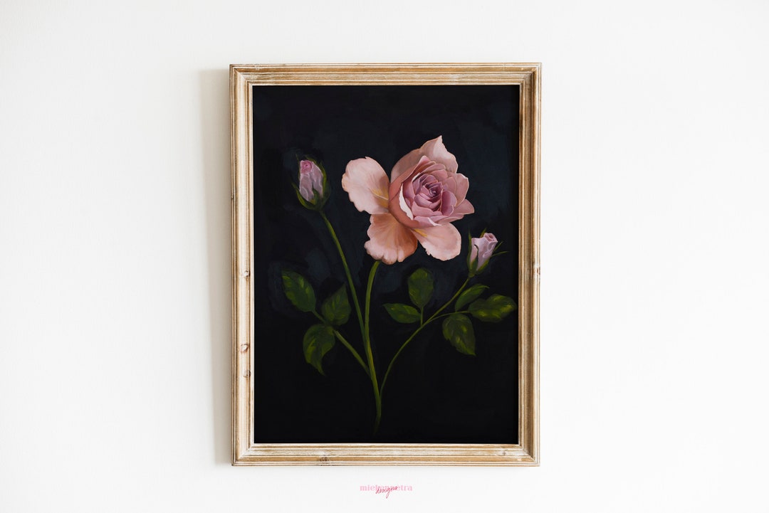 Dark Rose Oil Painting Art Print: Moody Floral Giclee - Etsy