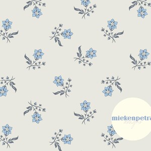 Blue and Beige Vintage Floral Seamless Pattern | Digital Paper | Cottagecore, Ditsy Floral, High Resolution Commercial Use JPG