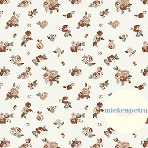 Vintage Ditsy Floral Tons Suaves, Rosa, Terracota, Padrão Repetitivo Branco | Papel Digital | JPG de Uso Comercial de Alta Resolução