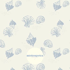 Seashell Sand Seamless Pattern: Boho Beige & Blue Digital Paper (JPG, Commercial Use