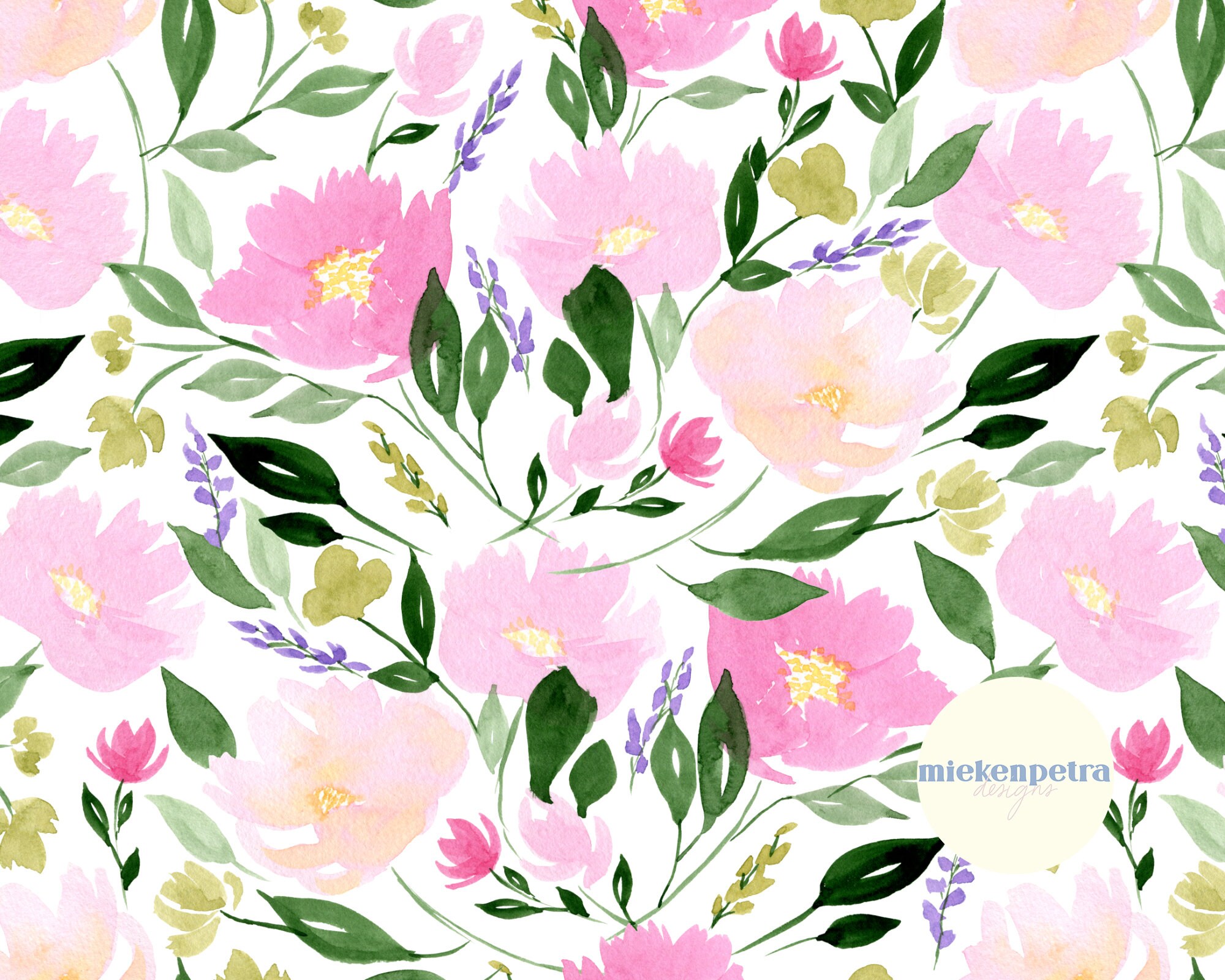 Spring Watercolor Florals Seamless Repeat Pattern | Digital Paper ...