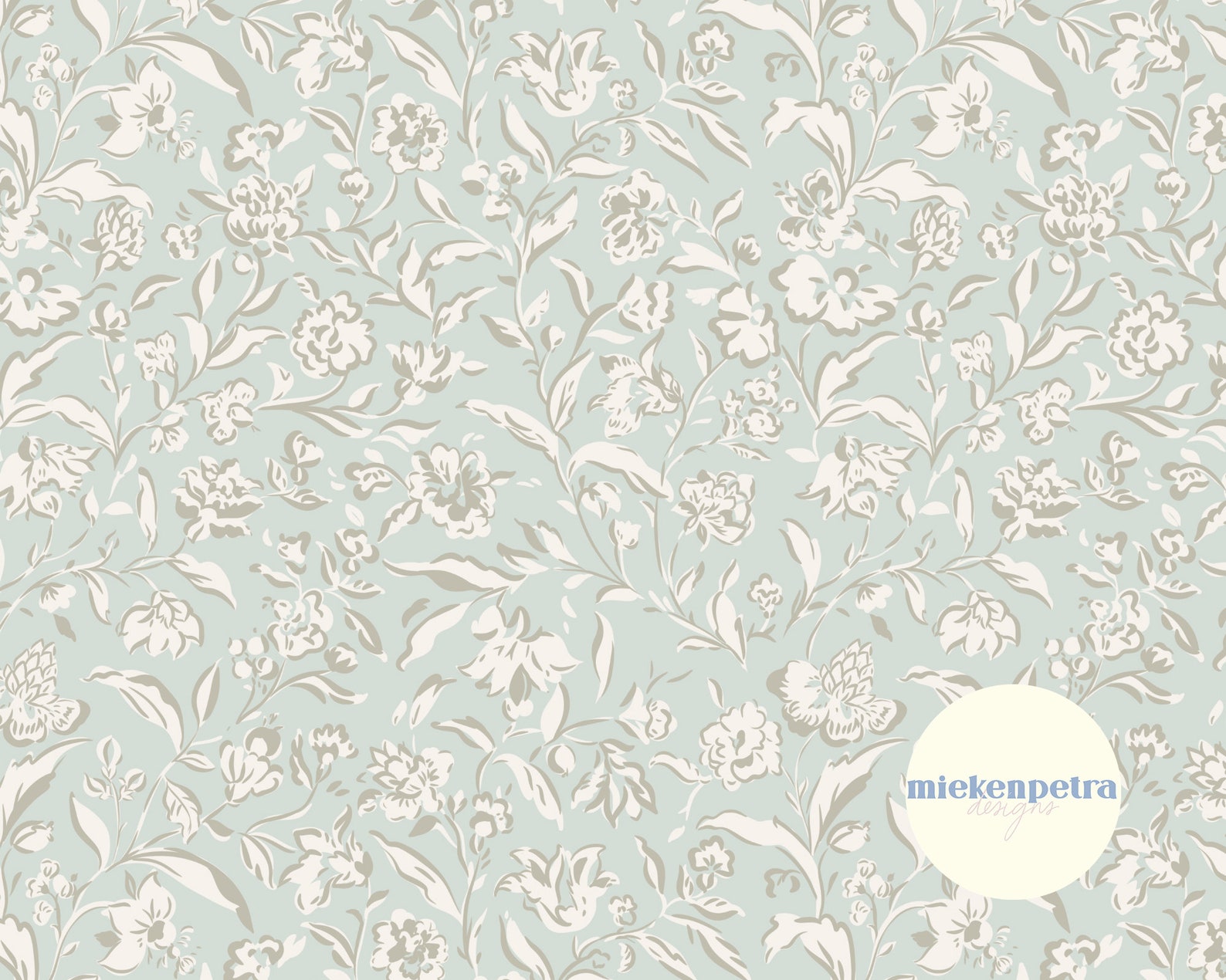 Pale Turquoise Sketched Abstract Floral Seamless Pattern | Digital ...