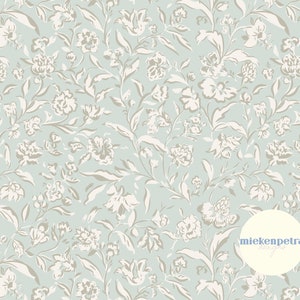 Pale Turquoise Sketched Abstract Floral Seamless Pattern | Digital ...