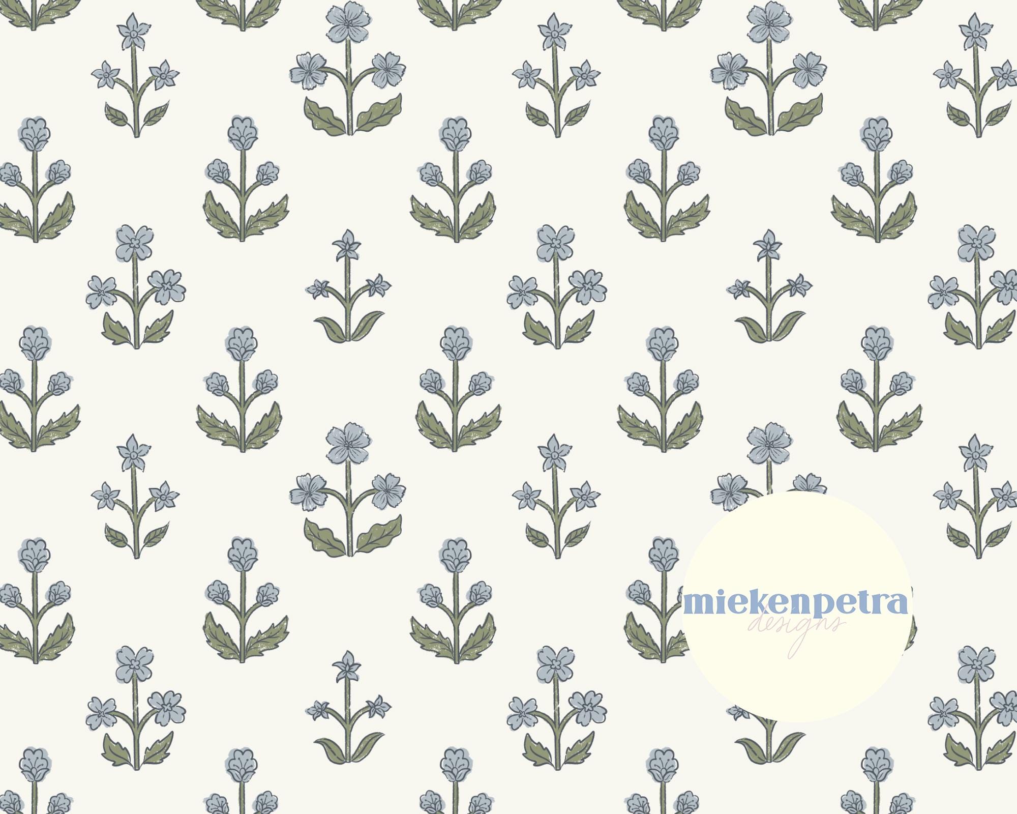 Imprimé floral bleu et vert motif ferme vintage sans couture | Papier numérique | JPG haute résolution à usage commercial