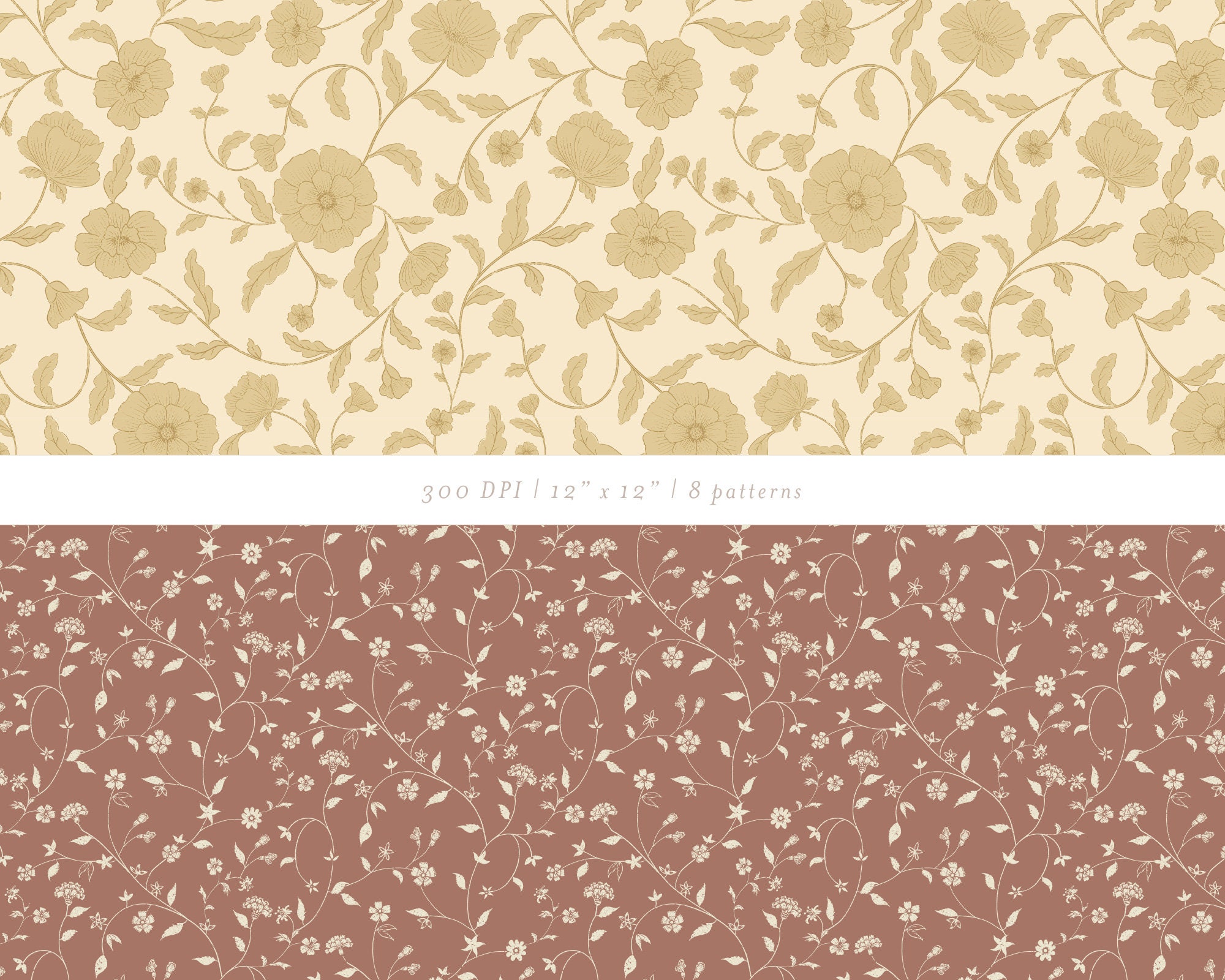 Boho Floral Digital Paper Pack | Vintage Block Print Patterns (digital ...