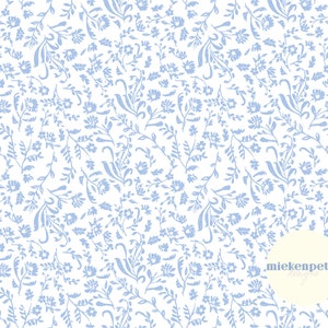 Blau-weißes Ditsy Toile Florales nahtloses Muster Digitales Papier | Vintage Delfter, Cottage-Stil | Hochauflösende kommerzielle Nutzung JPG