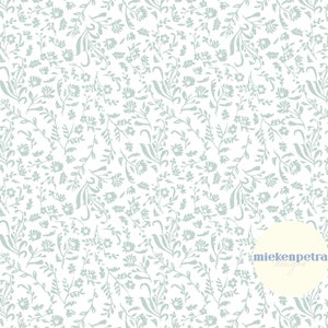 May include: A seamless pattern featuring a light blue floral design on a white background. The pattern is made up of small, delicate flowers and leaves. The pattern is repeated throughout the image. The text "mickenpetra" is in a circle in the bottom right corner of the image.