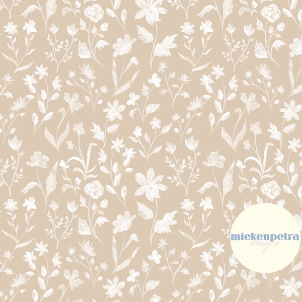 Neutral Wildflower Watercolor Pattern: Beige Floral Digital Paper (JPG)