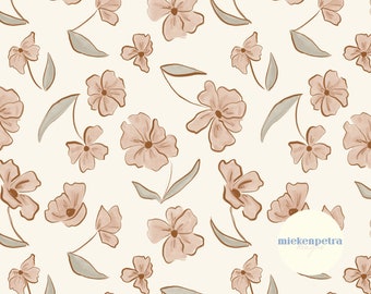 Boho vintage dessin au trait floral motif répétitif | Papier numérique rose, sauge, sienne | JPG haute résolution à usage commercial