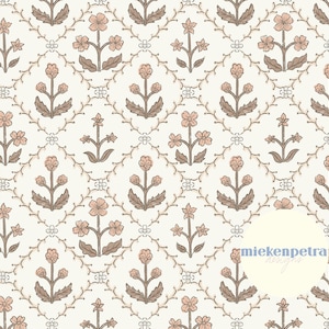 Boho Block Print, motif floral sans couture neutre rose brun neutre, motif répété | Papier numérique | JPG haute résolution à usage commercial