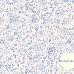 Watercolor Paisley Floral Repeating Pattern | Blue and White | Digital Paper | High Resolution Commercial Use JPG, Wallpaper, Background