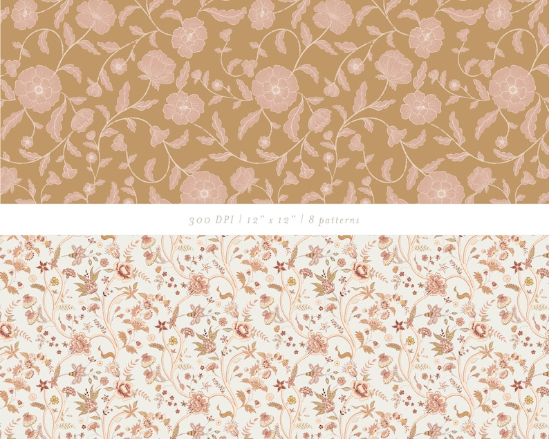 Boho Floral Digital Paper Pack | Vintage Block Print Patterns (digital ...