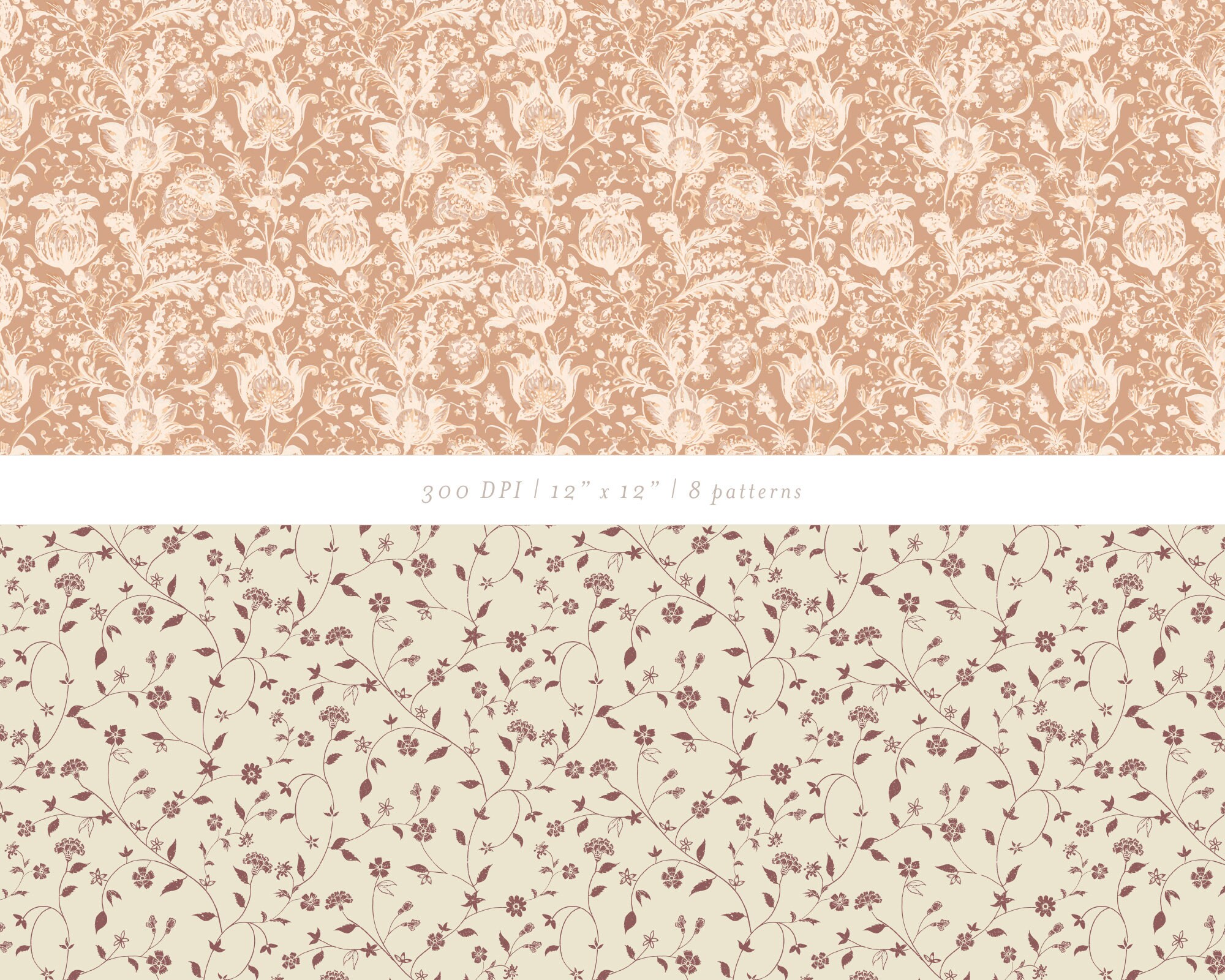 Boho Floral Digital Paper Pack | Vintage Block Print Patterns (digital ...