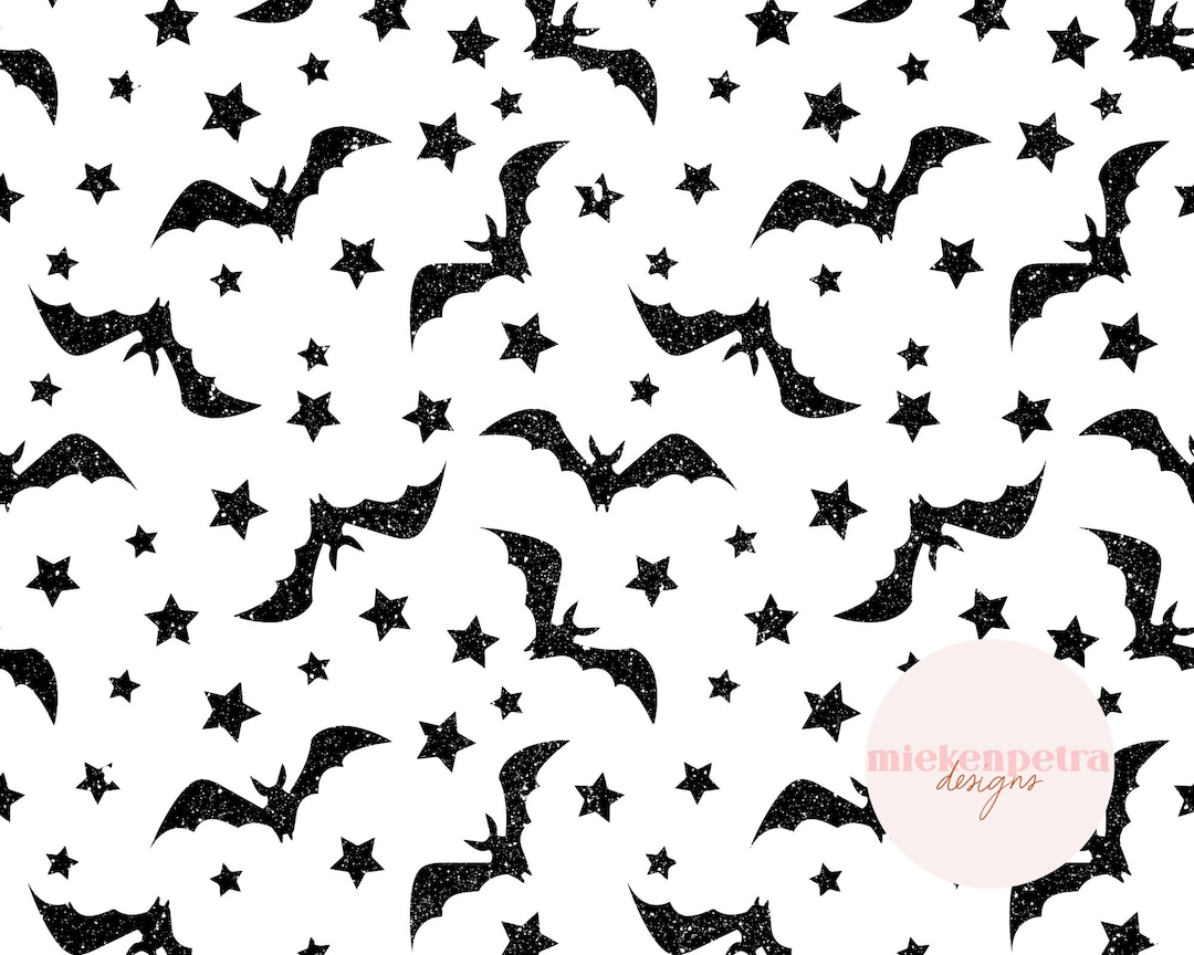 Black and White Bats and Stars Seamless Pattern | Digital Paper | Retro ...