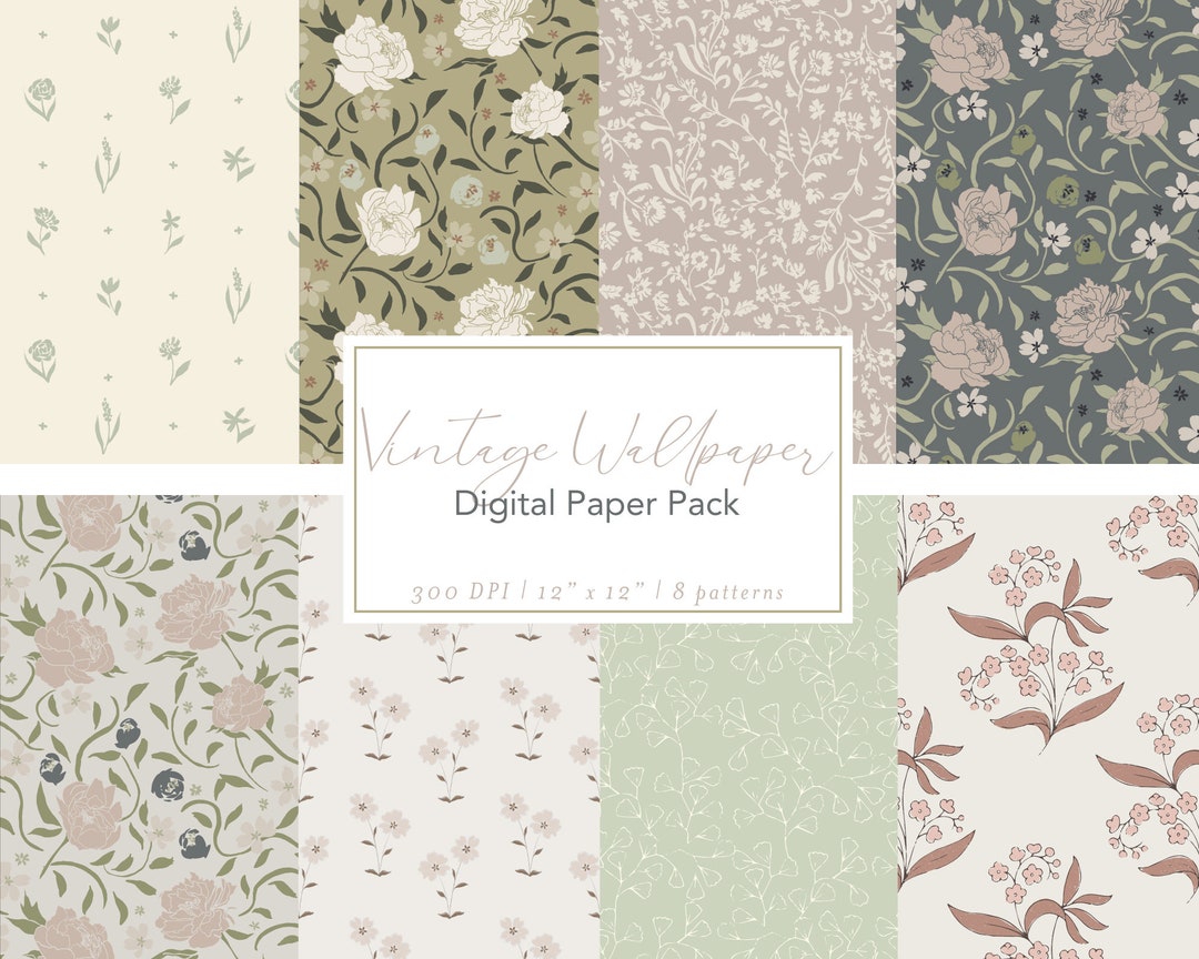 Vintage Floral Wallpaper: Seamless Digital Paper Pack (JPG) - Etsy