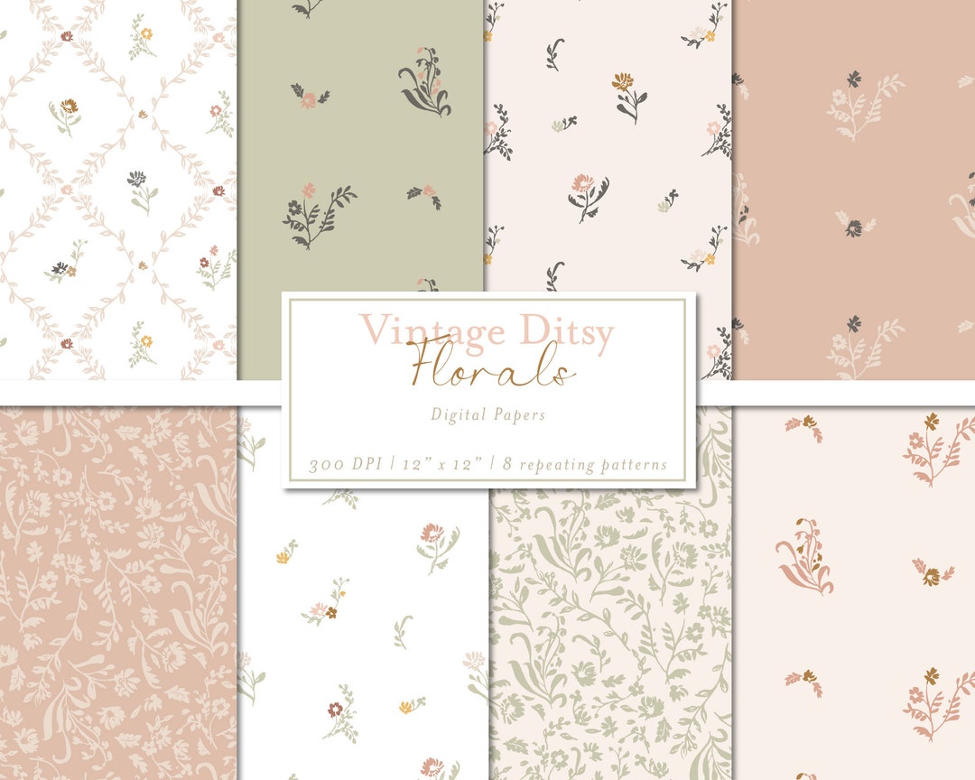 Vintage Ditsy Floral Digital Paper Pack: Seamless Cottagecore Patterns ...