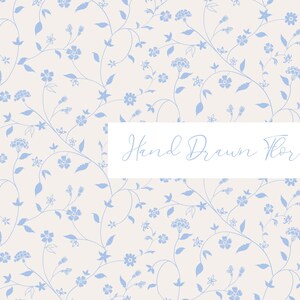 Cottagecore Vintage Floral Seamless Pattern | Digital Paper | Blue and ...