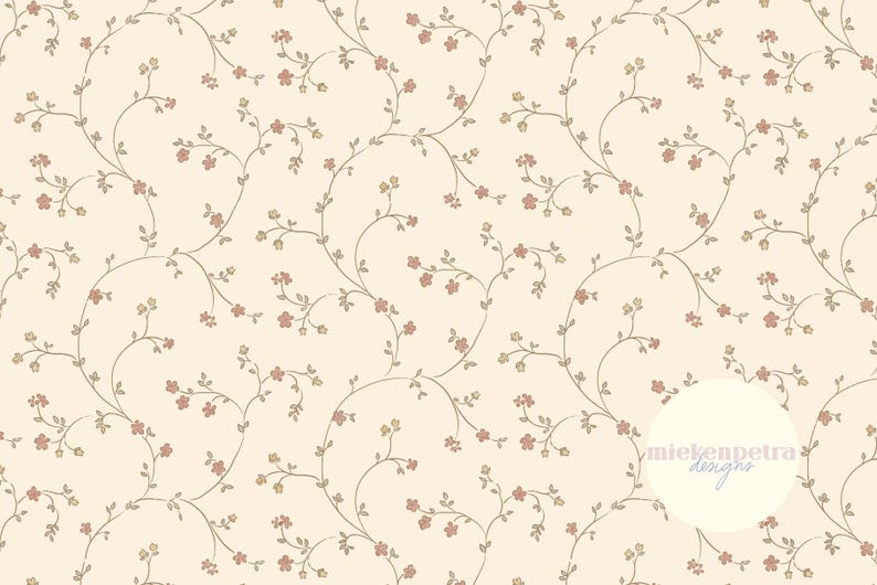 Vintage Trailing Floral Seamless Pattern, Beige, Neutral | Digital ...