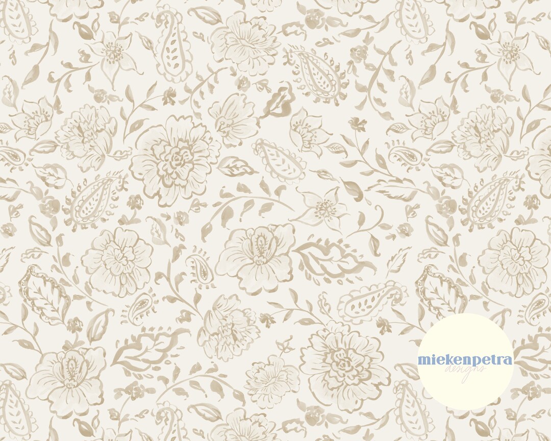 Beige Boho Watercolor Paisley Floral Pattern: Seamless Digital Paper ...
