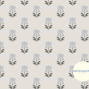 Naadloos bloemenpatroon blokprint | Digitaal papier | Blauw, beige | Commercieel gebruik JPG met hoge resolutie