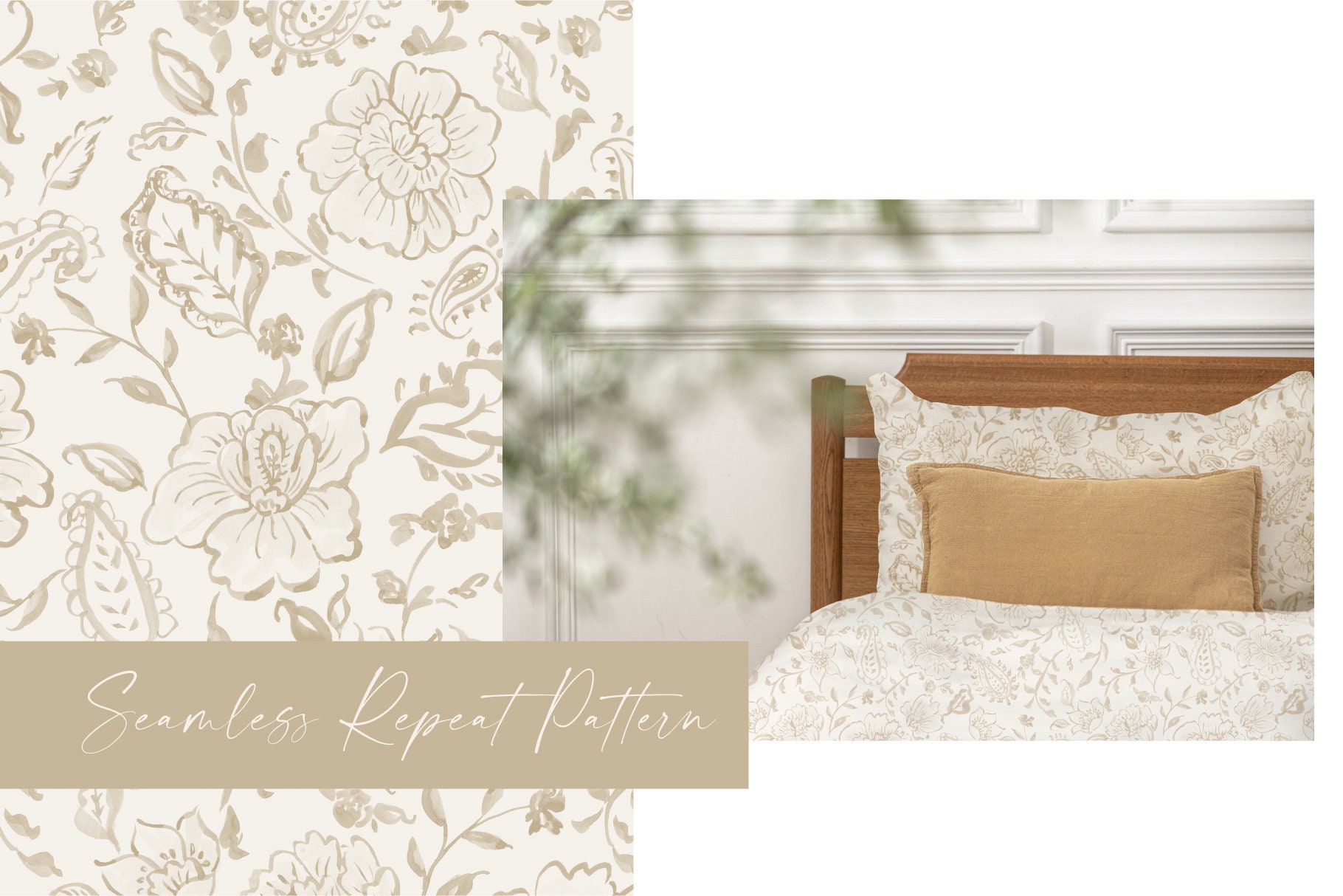 Beige Boho Watercolor Paisley Floral Pattern: Seamless Digital Paper ...