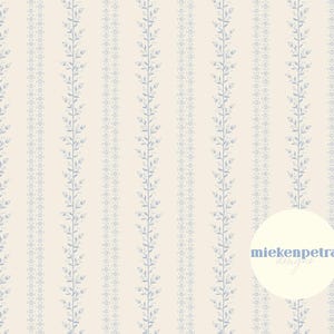Rayures florales folk en bleu et crème sans couture, motif répété | Papier numérique | JPG haute résolution à usage commercial