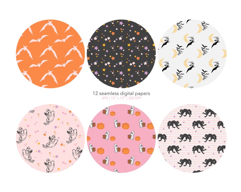 Spooky Cutie Halloween Digital Paper Pack: 12 Seamless Patterns (JPG ...