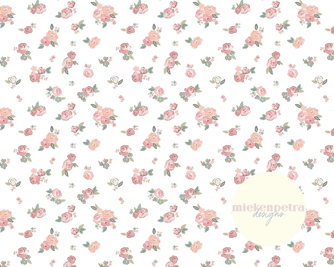 Ditsy Floral Digital Paper: Boho Pink & Orange Repeating Pattern (JPG ...