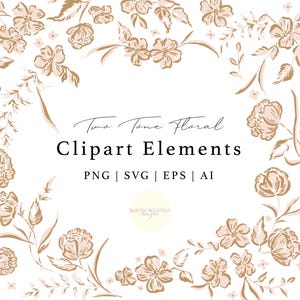 Boho tweekleurige roze en bruine bloemen clipart | PNG-transparante achtergrond, SVG, EPS, ai | Vectorbloemillustraties, logo, handgeschilderd