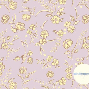 Boho tweekleurig vintage naadloos bloemenpatroon | Digitaal papier | Lavendel, citroen | Commercieel gebruik JPG met hoge resolutie