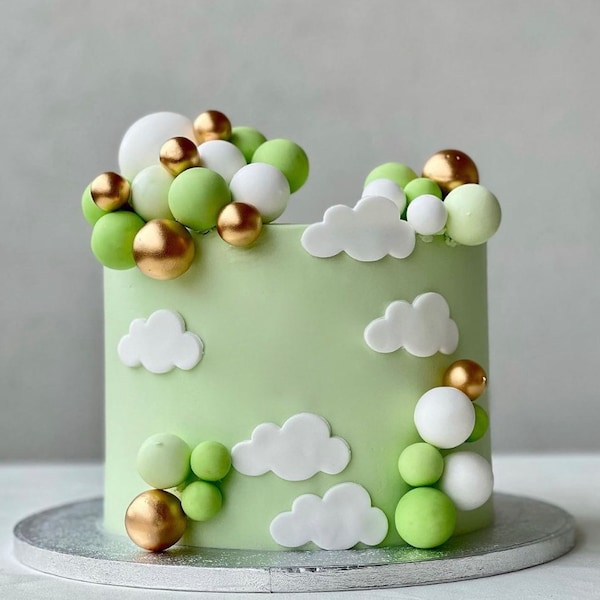 10/20 Apple Green White Gold Ball Topper DIY Cake Topper - Decoración de pastel de cumpleaños