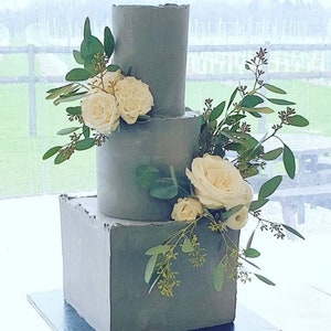 Artificial Eucalyptus Ivory Rose Greenery Cake Decor - DIY Cake Decor - Floral Cake Topper - Rose Topper