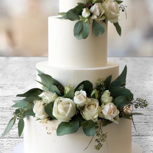 Artificial Eucalyptus Leaf Artificial Rose Buds Cake Arrangement Decor - Floral Cake Topper - Rose Topper