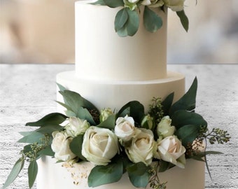 Artificial Eucalyptus Leaf Artificial Rose Buds Cake Arrangement Decor - Floral Cake Topper - Rose Topper