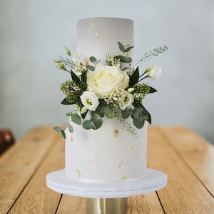 Artificial  White Rose Greenery Foliage Eucalyptus Cake Decor - DIY Cake Decor - Floral Cake Topper - Rose Topper