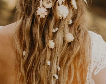 Pettine per capelli con fiore vero originale Boho essiccato rosso arancione avorio - Accessorio per capelli da sposa - Pettine per capelli con fiore da sposa