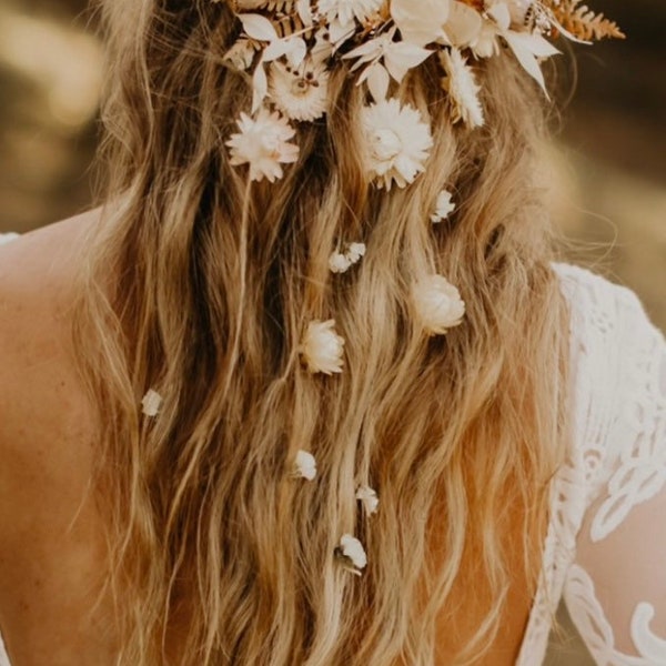 Original Boho Dried Red Orange Ivory Real Flower Hair Comb - Wedding Hair Accessory - Bridal Flower Hair Comb