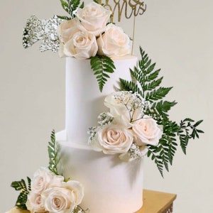 Artificial Blush Rose Fern Gypsophila Greenery Cake Decor - DIY Cake Arrangement - Floral Cake Topper - Rose Topper