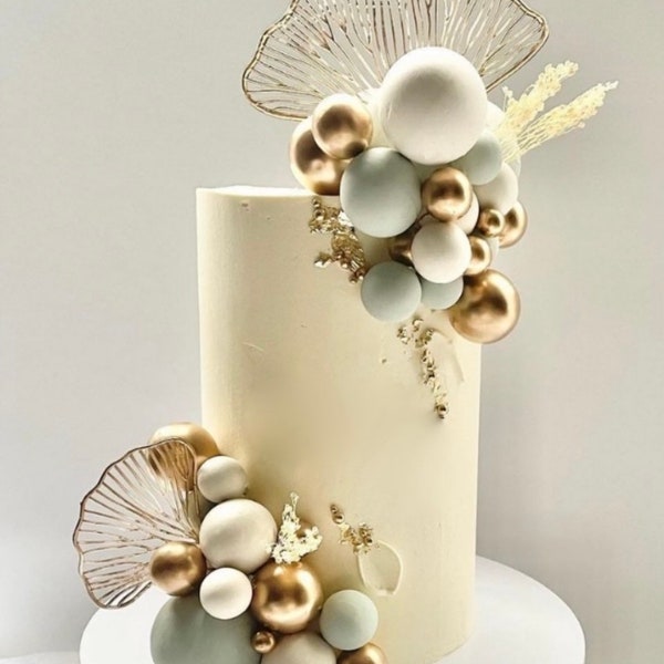Décoration de gâteau feuille de ginkgo boule d'or blanc 10/20 sauge - décoration de gâteau d'anniversaire