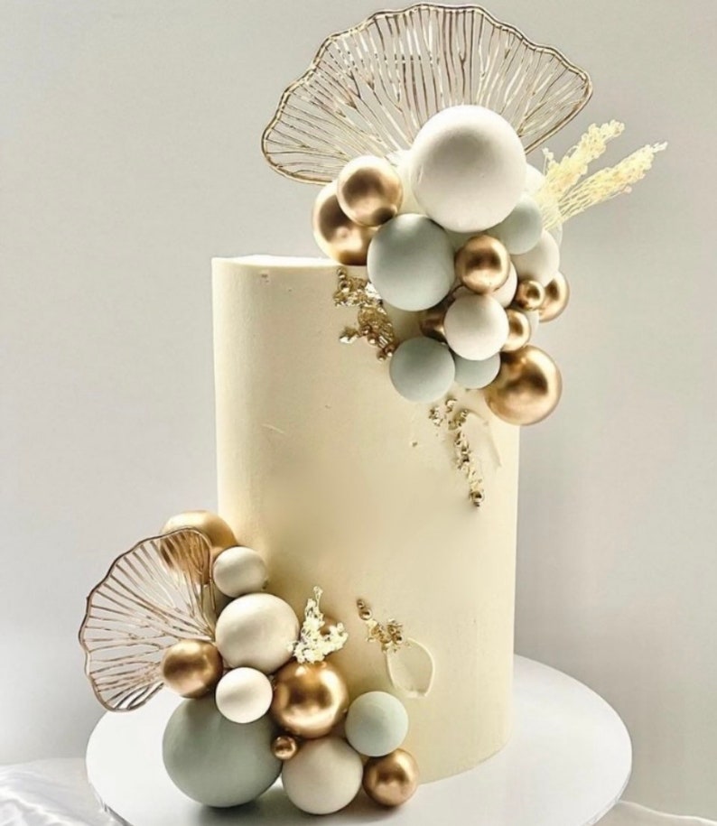 Topper per torta fai da te con foglia di ginkgo in oro bianco salvia 10/20 Decorazione per torta di compleanno immagine 1