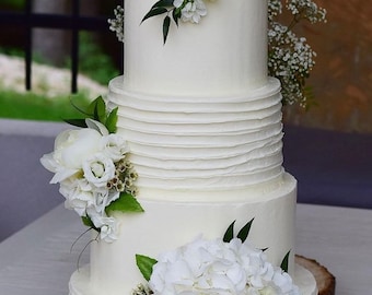 Décor de gâteau de verdure d’hortensia de pivoine de rose blanche artificielle - décor de gâteau de DIY - topper de gâteau floral - topper de rose