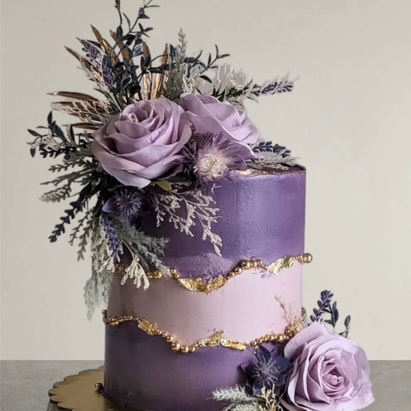 Composition pour gâteau de fleurs, lilas artificiel, feuillage rose pourpre, décoration pour gâteau de fleurs