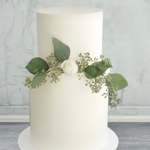 Artificial Eucalyptus White Rose Flower Greenery Cake Decor - DIY Cake Decor - Floral Cake Topper - Rose Topper
