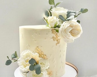 Künstliche weiße Rose Eukalyptus Kuchen Dekor - DIY Kuchen Dekor - Floral Cake Topper - Rose Topper - Design 4