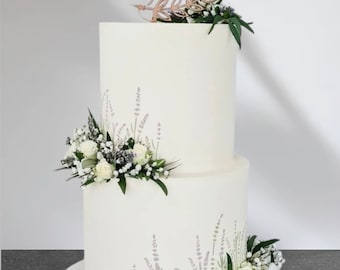 Artificial Green Leaf Lavender Gypsophila Ros Bud Garland Cake Decor - Floral Cake Topper - Greenery Topper