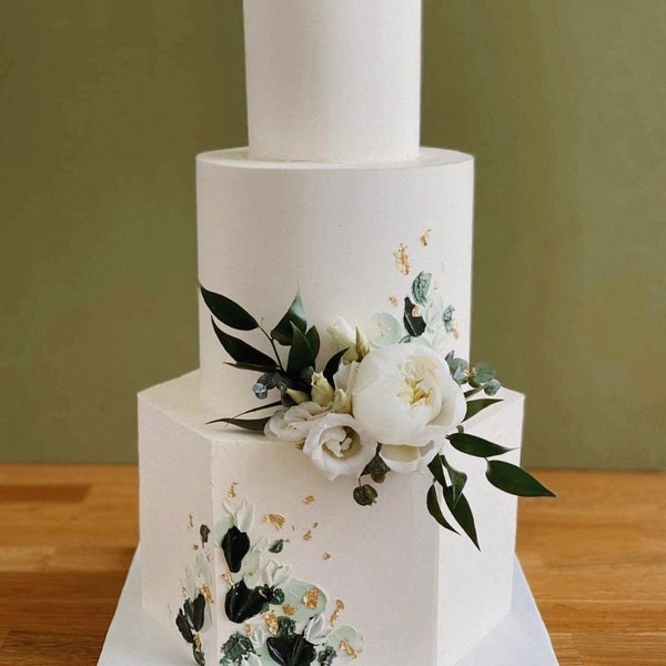 Décoration pour gâteau rose blanche véritable eucalyptus stabilisé - décoration de gâteau de fleurs