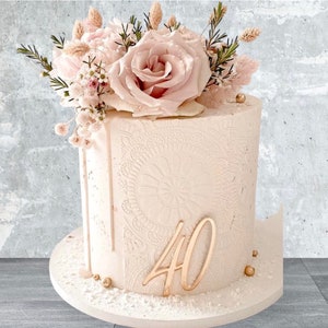 Decorazione per torta con foglie di fiori secchi di rosa chiaro artificiale - Decorazione per torta fai da te - Decorazione per torta floreale - Decorazione per torta con rose